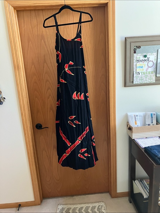 terracotta Dresses & Skirts - Black Maxi Slip Dress with Red Abstract Print
